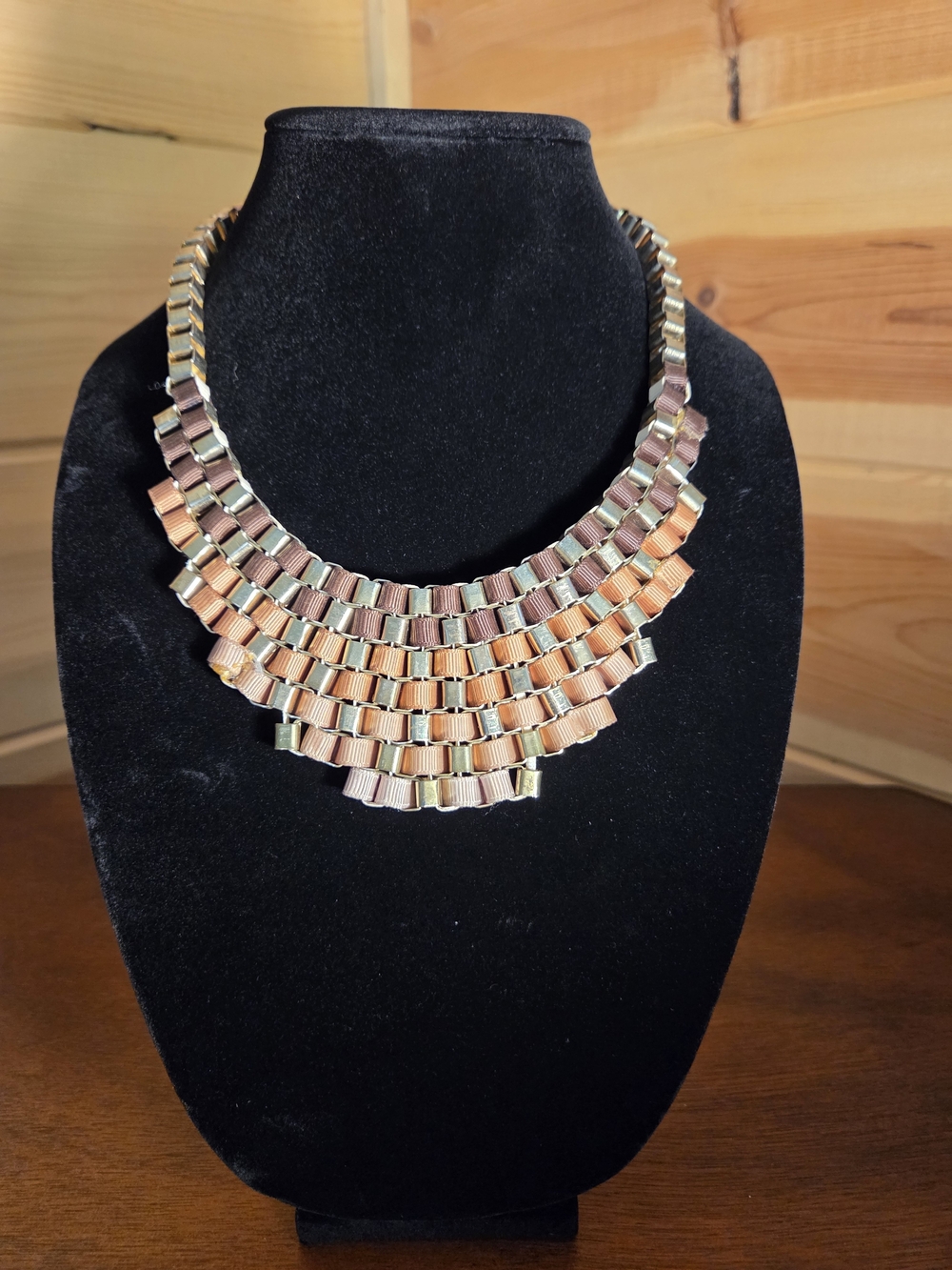 Multi-Tone Layered Statement Necklace - Gold & Shades Of Brown